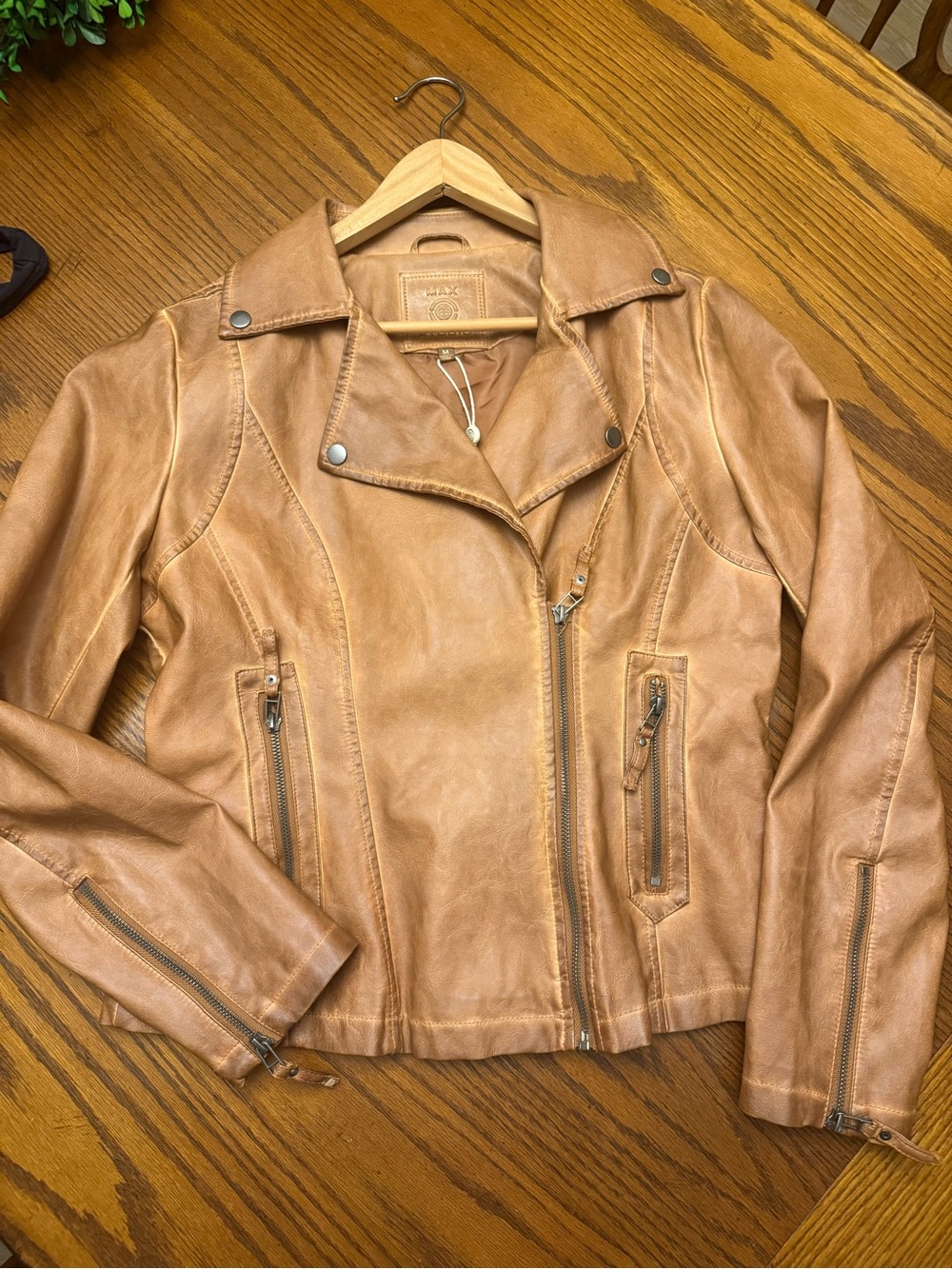 Max Studio Camel Faux Leather Moto Jacket